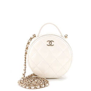 Chanel Small Handle with Care Round Vanity Case with Chain Quilted Lambskin